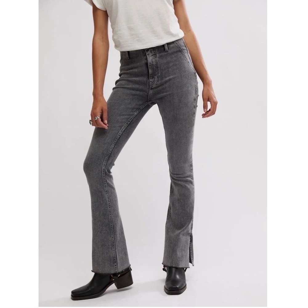 Free People We The Free Level Up Slit Slim Flare Jeans Ridge Grey 27 Festival